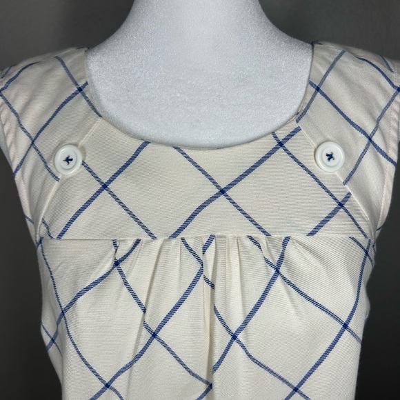 Anthropologie Maeve Off White & Blue Grid Mini Pinafore School Girl Dress Sz 4 - Picture 2 of 13